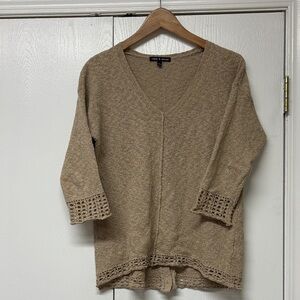 Tan Sweater with Crochet Details size Small